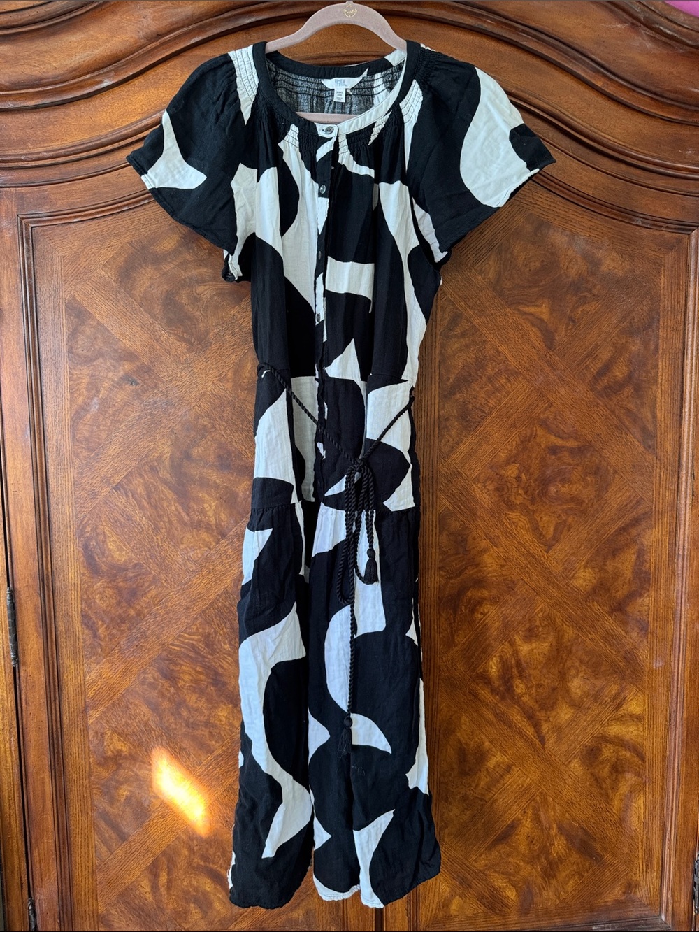 Time and Tru Black and White Short-Sleeve Patterned Maxi Dress size XXXL